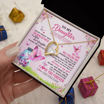 Forever Love Necklace 18K Yellow Gold Finish | 2 | Personalized To My Daughter Butterfly Necklace From Mom Mother The Bond Between Daughter Birthday Gifts Graduation Christmas Jewelry Gift Box Message Card | https://teecentury.
