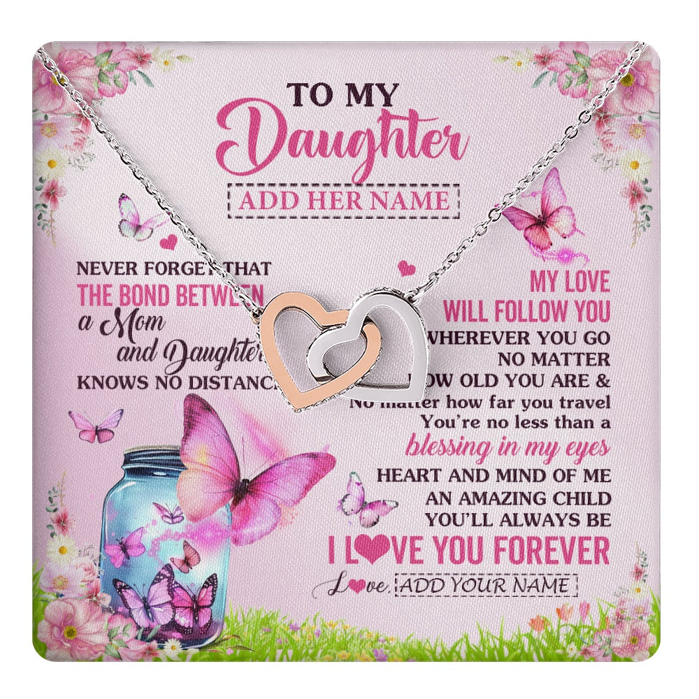 Interlocking Hearts Necklace Stainless Steel & Rose Gold Finish | 1 | Personalized To My Daughter Butterfly Necklace From Mom Mother The Bond Between Daughter Birthday Gifts Graduation Christmas Jewelry Gift Box Message Card | https://teecentury.