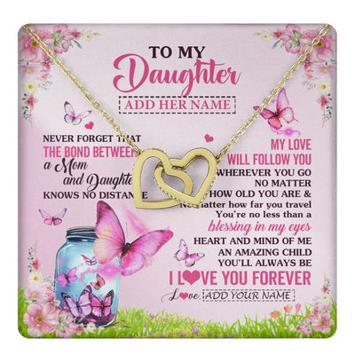 Interlocking Hearts Necklace 18K Yellow Gold Finish | 1 | Personalized To My Daughter Butterfly Necklace From Mom Mother The Bond Between Daughter Birthday Gifts Graduation Christmas Jewelry Gift Box Message Card | https://teecentury.