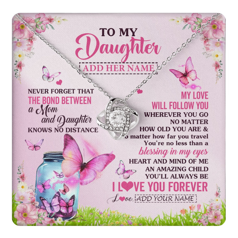Love Knot Necklace 14K White Gold Finish | 1 | Personalized To My Daughter Butterfly Necklace From Mom Mother The Bond Between Daughter Birthday Gifts Graduation Christmas Jewelry Gift Box Message Card | https://teecentury.
