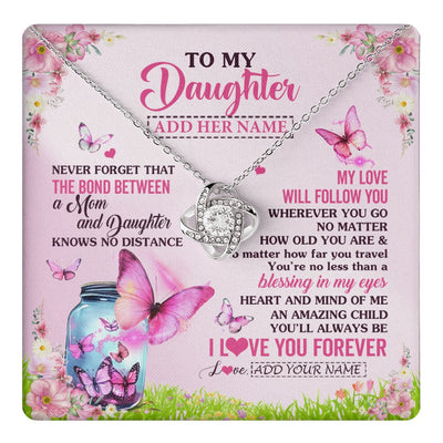 Love Knot Necklace 14K White Gold Finish | 1 | Personalized To My Daughter Butterfly Necklace From Mom Mother The Bond Between Daughter Birthday Gifts Graduation Christmas Jewelry Gift Box Message Card | https://teecentury.