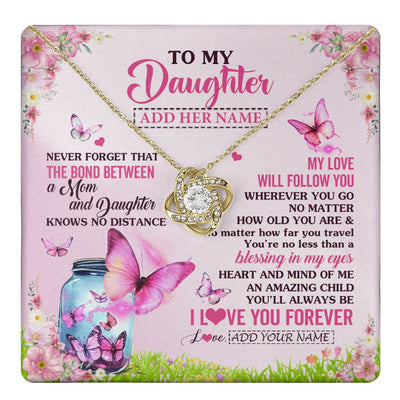 Love Knot Necklace 18K Yellow Gold Finish | 1 | Personalized To My Daughter Butterfly Necklace From Mom Mother The Bond Between Daughter Birthday Gifts Graduation Christmas Jewelry Gift Box Message Card | https://teecentury.