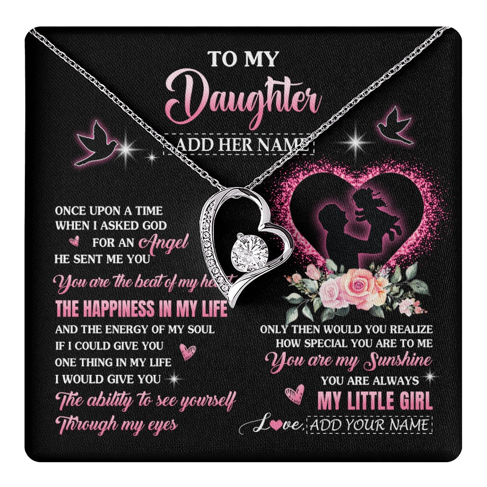 Forever Love Necklace 14K White Gold Finish | 1 | Personalized To My Daughter From Dad Father Necklace Once Upon A Time Birthday Graduation Gifts For Daughter Gifts Christmas Customized Gift Box Message Card | teecentury.myshopify