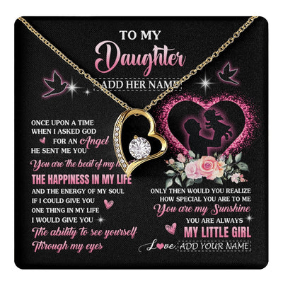 Forever Love Necklace 18K Yellow Gold Finish | 1 | Personalized To My Daughter From Dad Father Necklace Once Upon A Time Birthday Graduation Gifts For Daughter Gifts Christmas Customized Gift Box Message Card | teecentury.myshopify