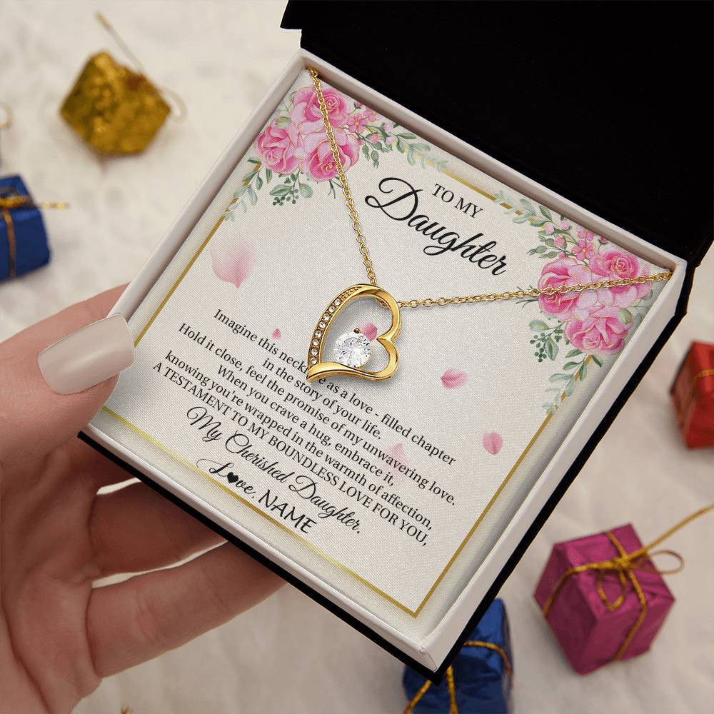 Forever Love Necklace 18K Yellow Gold Finish | 2 | Personalized To My Daughter From Mom Imagine This Necklace As A Love Daughter Birthday Jewelry Graduation Christmas Customized Gift Box Message Card | teecentury