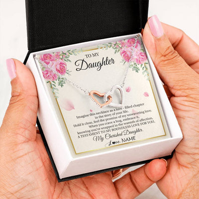 Interlocking Hearts Necklace Stainless Steel & Rose Gold Finish | 2 | Personalized To My Daughter From Mom Imagine This Necklace As A Love Daughter Birthday Jewelry Graduation Christmas Customized Gift Box Message Card | teecentury