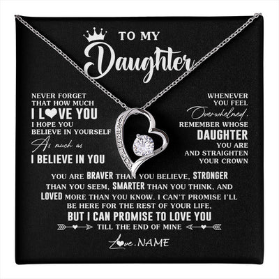 Forever Love Necklace 14K White Gold Finish | 1 | Personalized To My Daughter Gifs From Mom Necklace How Much I Love You Daughter Birthday Jewelry Graduation Christmas Customized Gift Box Message Card | teecentury