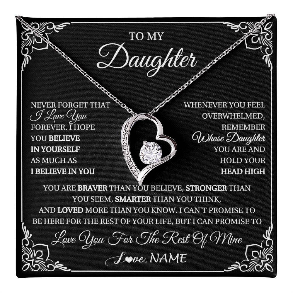 Forever Love Necklace 14K White Gold Finish | 1 | Personalized To My Daughter Gift From Mom Dad Necklace I Love You Believe In You Daughter Birthday Gifts Christmas Customized Gift Box Message Card | teecentury