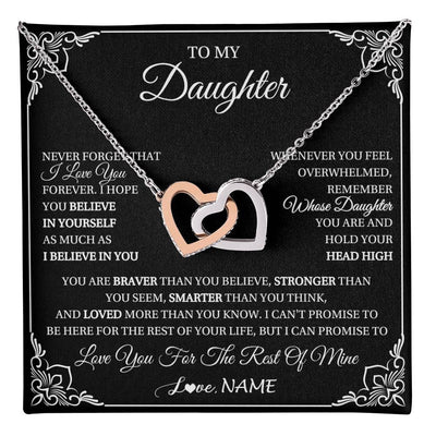 Interlocking Hearts Necklace Stainless Steel & Rose Gold Finish | 1 | Personalized To My Daughter Gift From Mom Dad Necklace I Love You Believe In You Daughter Birthday Gifts Christmas Customized Gift Box Message Card | teecentury