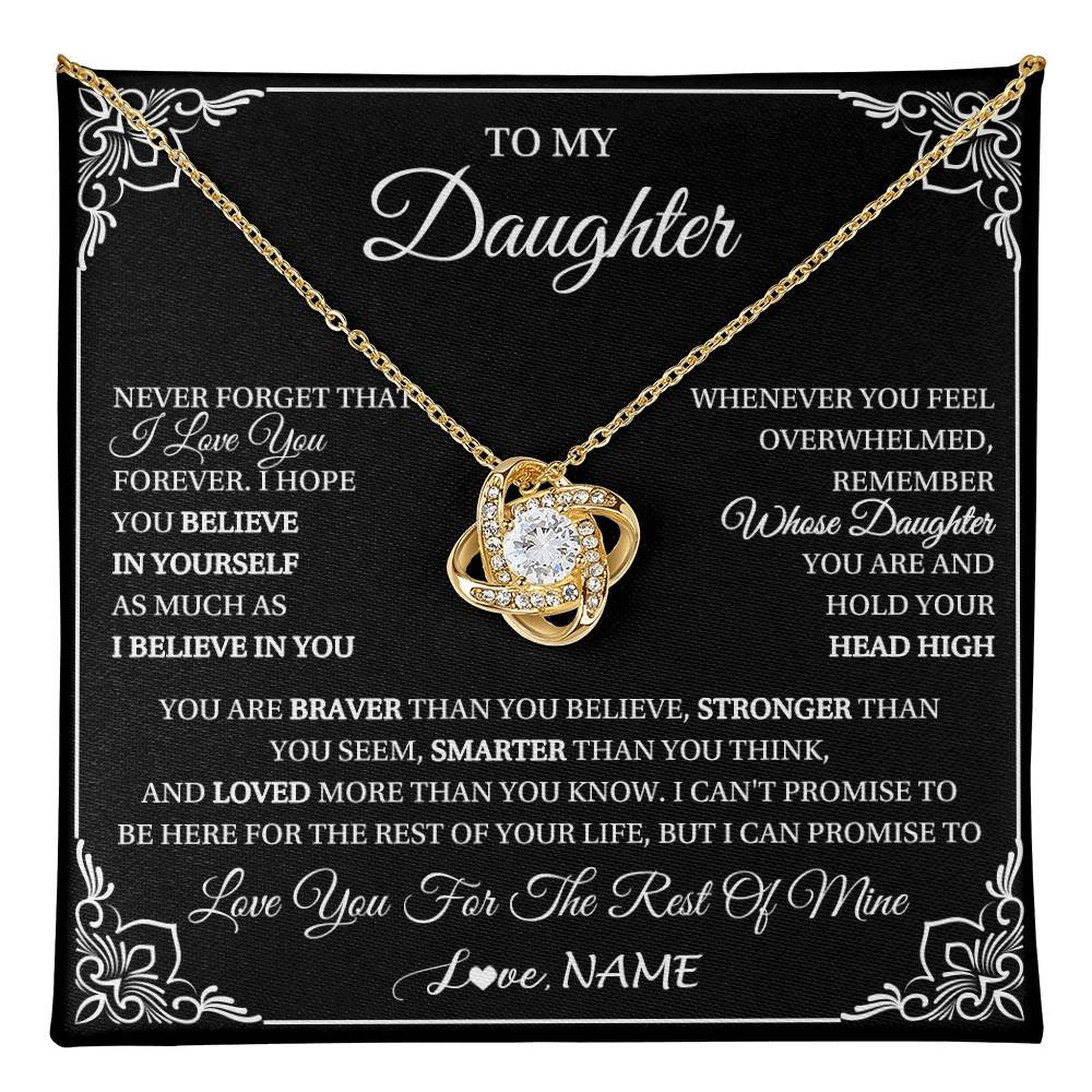 Love Knot Necklace 18K Yellow Gold Finish | 1 | Personalized To My Daughter Gift From Mom Dad Necklace I Love You Believe In You Daughter Birthday Gifts Christmas Customized Gift Box Message Card | teecentury