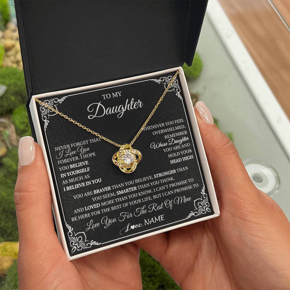 Love Knot Necklace 18K Yellow Gold Finish | 2 | Personalized To My Daughter Gift From Mom Dad Necklace I Love You Believe In You Daughter Birthday Gifts Christmas Customized Gift Box Message Card | teecentury