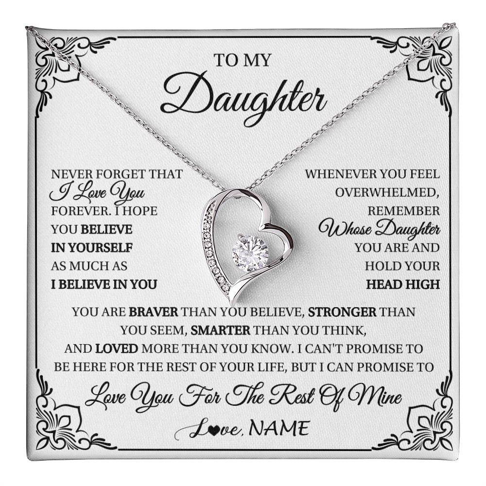 Forever Love Necklace 14K White Gold Finish | 1 | Personalized To My Daughter Gift Necklace From Mom Dad I Love You Believe In You Daughter Birthday Gifts Christmas Customized Gift Box Message Card | teecentury