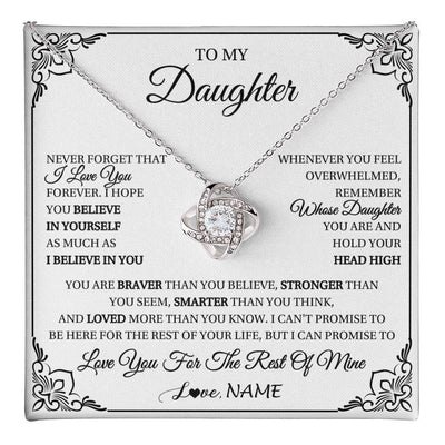 Love Knot Necklace 14K White Gold Finish | 1 | Personalized To My Daughter Gift Necklace From Mom Dad I Love You Believe In You Daughter Birthday Gifts Christmas Customized Gift Box Message Card | teecentury