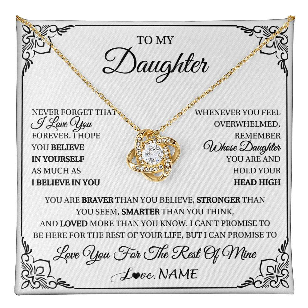 Love Knot Necklace 18K Yellow Gold Finish | 1 | Personalized To My Daughter Gift Necklace From Mom Dad I Love You Believe In You Daughter Birthday Gifts Christmas Customized Gift Box Message Card | teecentury