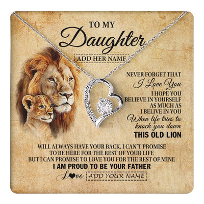 Forever Love Necklace 14K White Gold Finish | 1 | Personalized To My Daughter Gifts From Dad Father Lion Necklace I Love You Daughter Birthday Gifts From Dad Graduation Christmas Custom Gift Box Message Card | teecentury.myshopify