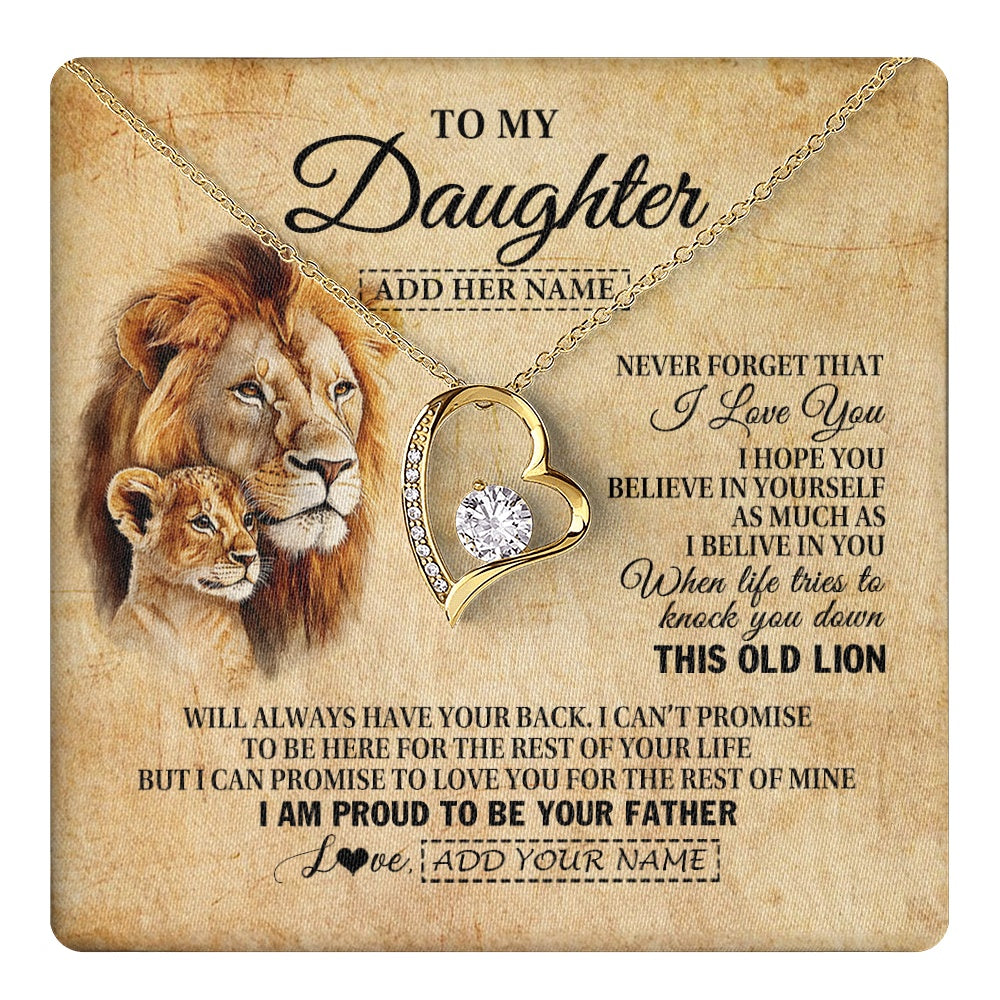 Forever Love Necklace 18K Yellow Gold Finish | 1 | Personalized To My Daughter Gifts From Dad Father Lion Necklace I Love You Daughter Birthday Gifts From Dad Graduation Christmas Custom Gift Box Message Card | teecentury.myshopify