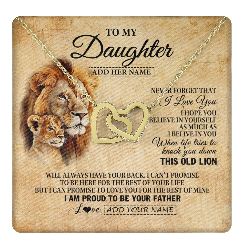 Interlocking Hearts Necklace 18K Yellow Gold Finish | 1 | Personalized To My Daughter Gifts From Dad Father Lion Necklace I Love You Daughter Birthday Gifts From Dad Graduation Christmas Custom Gift Box Message Card | teecentury.myshopify