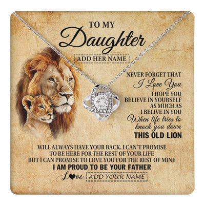 Love Knot Necklace 14K White Gold Finish | 1 | Personalized To My Daughter Gifts From Dad Father Lion Necklace I Love You Daughter Birthday Gifts From Dad Graduation Christmas Custom Gift Box Message Card | teecentury.myshopify