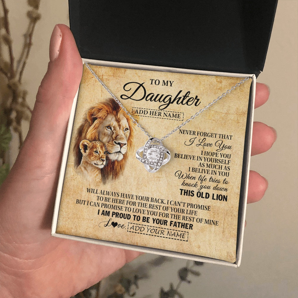 Love Knot Necklace 14K White Gold Finish | 2 | Personalized To My Daughter Gifts From Dad Father Lion Necklace I Love You Daughter Birthday Gifts From Dad Graduation Christmas Custom Gift Box Message Card | teecentury.myshopify