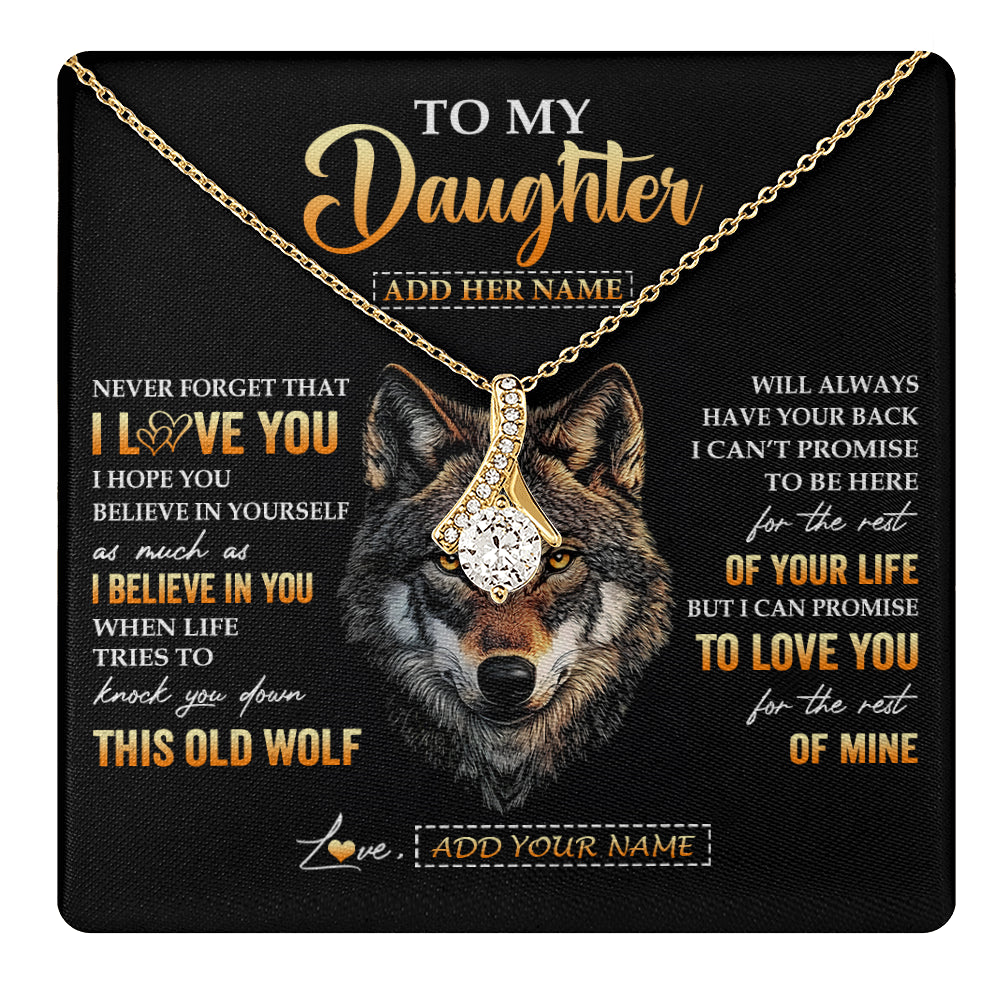 Alluring Beauty Necklace 18K Yellow Gold Finish | 1 | Personalized To My Daughter Gifts From Dad Father Mom Mother Necklace Old Wolf Love You Daughter Birthday Gifts Graduation Christmas Gift Box Message Card | teecentury