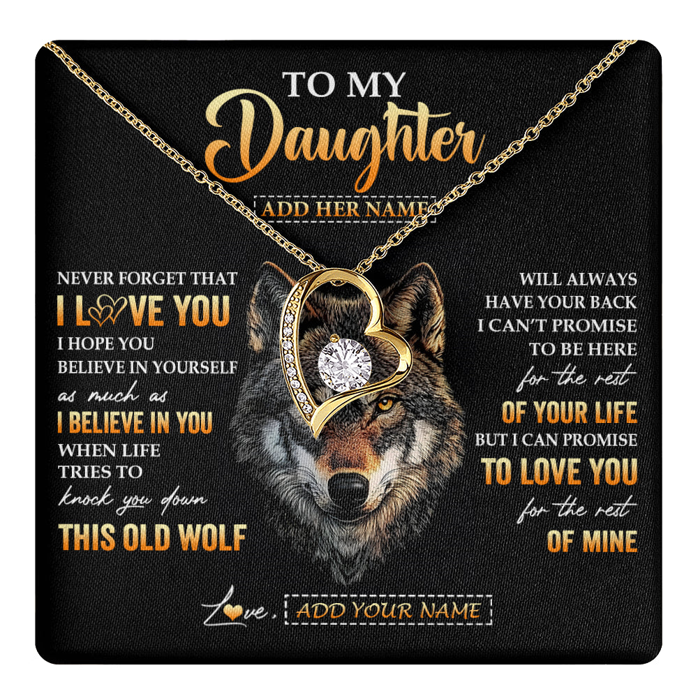 Forever Love Necklace 18K Yellow Gold Finish | 1 | Personalized To My Daughter Gifts From Dad Father Mom Mother Necklace Old Wolf Love You Daughter Birthday Gifts Graduation Christmas Gift Box Message Card | teecentury