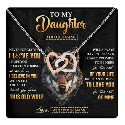 Interlocking Hearts Necklace Stainless Steel & Rose Gold Finish | 1 | Personalized To My Daughter Gifts From Dad Father Mom Mother Necklace Old Wolf Love You Daughter Birthday Gifts Graduation Christmas Gift Box Message Card | teecentury