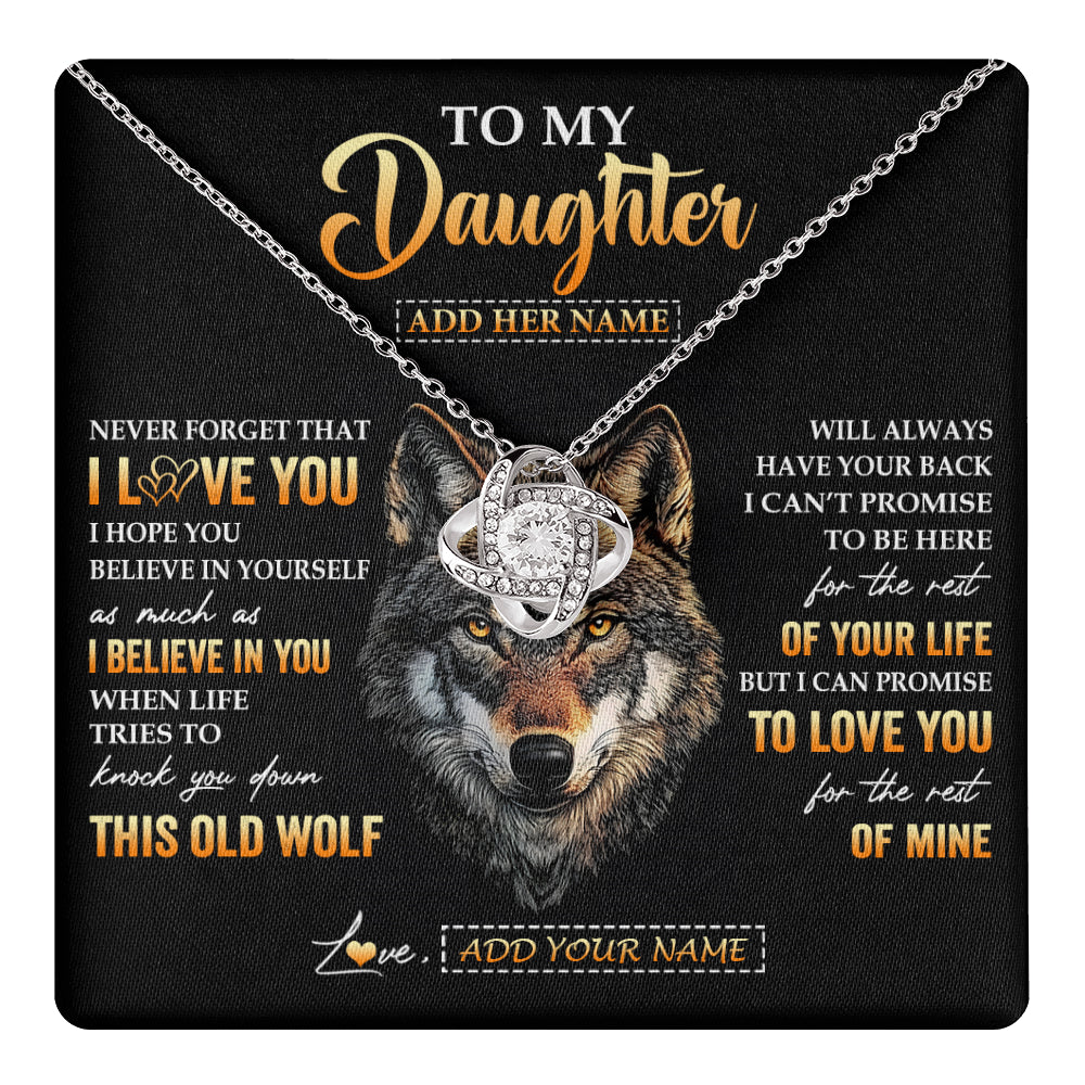 Love Knot Necklace 14K White Gold Finish | 1 | Personalized To My Daughter Gifts From Dad Father Mom Mother Necklace Old Wolf Love You Daughter Birthday Gifts Graduation Christmas Gift Box Message Card | teecentury