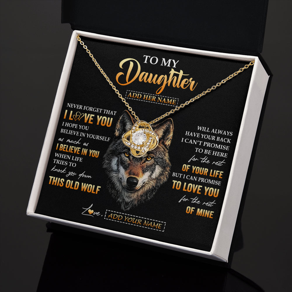 Love Knot Necklace 18K Yellow Gold Finish | 2 | Personalized To My Daughter Gifts From Dad Father Mom Mother Necklace Old Wolf Love You Daughter Birthday Gifts Graduation Christmas Gift Box Message Card | teecentury