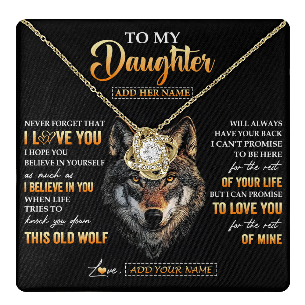 Love Knot Necklace 18K Yellow Gold Finish | 1 | Personalized To My Daughter Gifts From Dad Father Mom Mother Necklace Old Wolf Love You Daughter Birthday Gifts Graduation Christmas Gift Box Message Card | teecentury