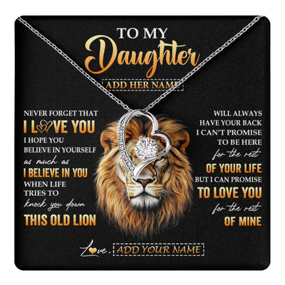 Forever Love Necklace 14K White Gold Finish | 1 | Personalized To My Daughter Gifts From Dad Father Necklace Old Lion Love You Daughter Birthday Gifts Graduation Christmas Customized Gift Box Message Card | teecentury.myshopify