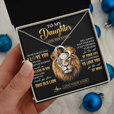 Forever Love Necklace 14K White Gold Finish | 2 | Personalized To My Daughter Gifts From Dad Father Necklace Old Lion Love You Daughter Birthday Gifts Graduation Christmas Customized Gift Box Message Card | teecentury.myshopify