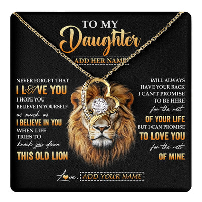 Forever Love Necklace 18K Yellow Gold Finish | 1 | Personalized To My Daughter Gifts From Dad Father Necklace Old Lion Love You Daughter Birthday Gifts Graduation Christmas Customized Gift Box Message Card | teecentury.myshopify