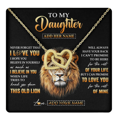 Interlocking Hearts Necklace 18K Yellow Gold Finish | 1 | Personalized To My Daughter Gifts From Dad Father Necklace Old Lion Love You Daughter Birthday Gifts Graduation Christmas Customized Gift Box Message Card | teecentury.myshopify