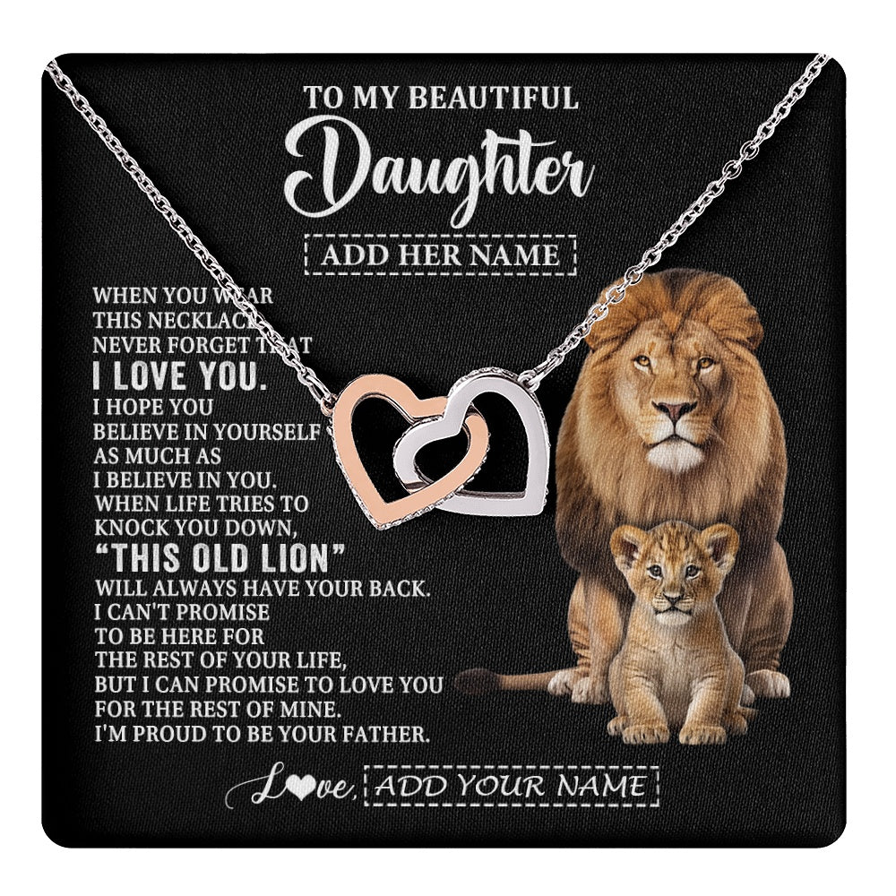 Interlocking Hearts Necklace Stainless Steel & Rose Gold Finish | 1 | Personalized To My Daughter Gifts From Dad Father Necklace This Old Lion Love You Daughter Birthday Gifts Graduation Christmas Jewelry Gift Box Message Card | https://teecentury.