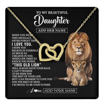 Interlocking Hearts Necklace 18K Yellow Gold Finish | 1 | Personalized To My Daughter Gifts From Dad Father Necklace This Old Lion Love You Daughter Birthday Gifts Graduation Christmas Jewelry Gift Box Message Card | https://teecentury.