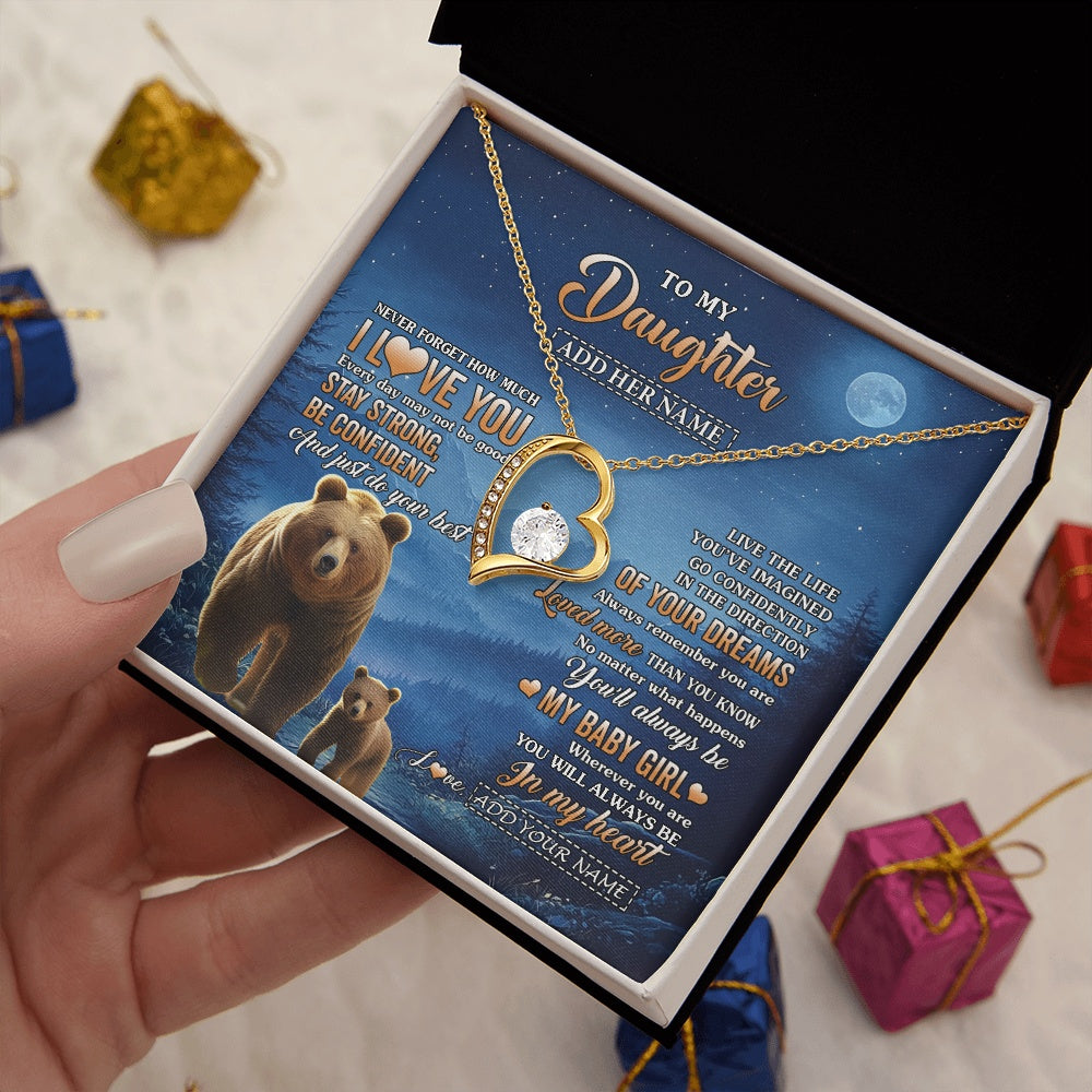 Forever Love Necklace 18K Yellow Gold Finish | 2 | Personalized To My Daughter Gifts From Mom Dad Necklace Bear Never Forget How Much I Love You Daughter Birthday Gifts Christmas Custom Gift Box Message Card | teecentury.myshopify