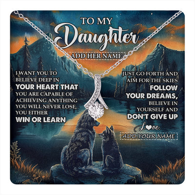 Alluring Beauty Necklace 14K White Gold Finish | 1 | Personalized To My Daughter Gifts From Mom Dad Necklace Don't Give Up Wolf Gifts For Daughter Birthday Graduation Christmas Customized Gift Box Message Card | teecentury