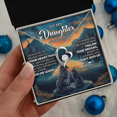 Forever Love Necklace 14K White Gold Finish | 2 | Personalized To My Daughter Gifts From Mom Dad Necklace Don't Give Up Wolf Gifts For Daughter Birthday Graduation Christmas Customized Gift Box Message Card | teecentury