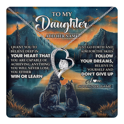 Forever Love Necklace 14K White Gold Finish | 1 | Personalized To My Daughter Gifts From Mom Dad Necklace Don't Give Up Wolf Gifts For Daughter Birthday Graduation Christmas Customized Gift Box Message Card | teecentury