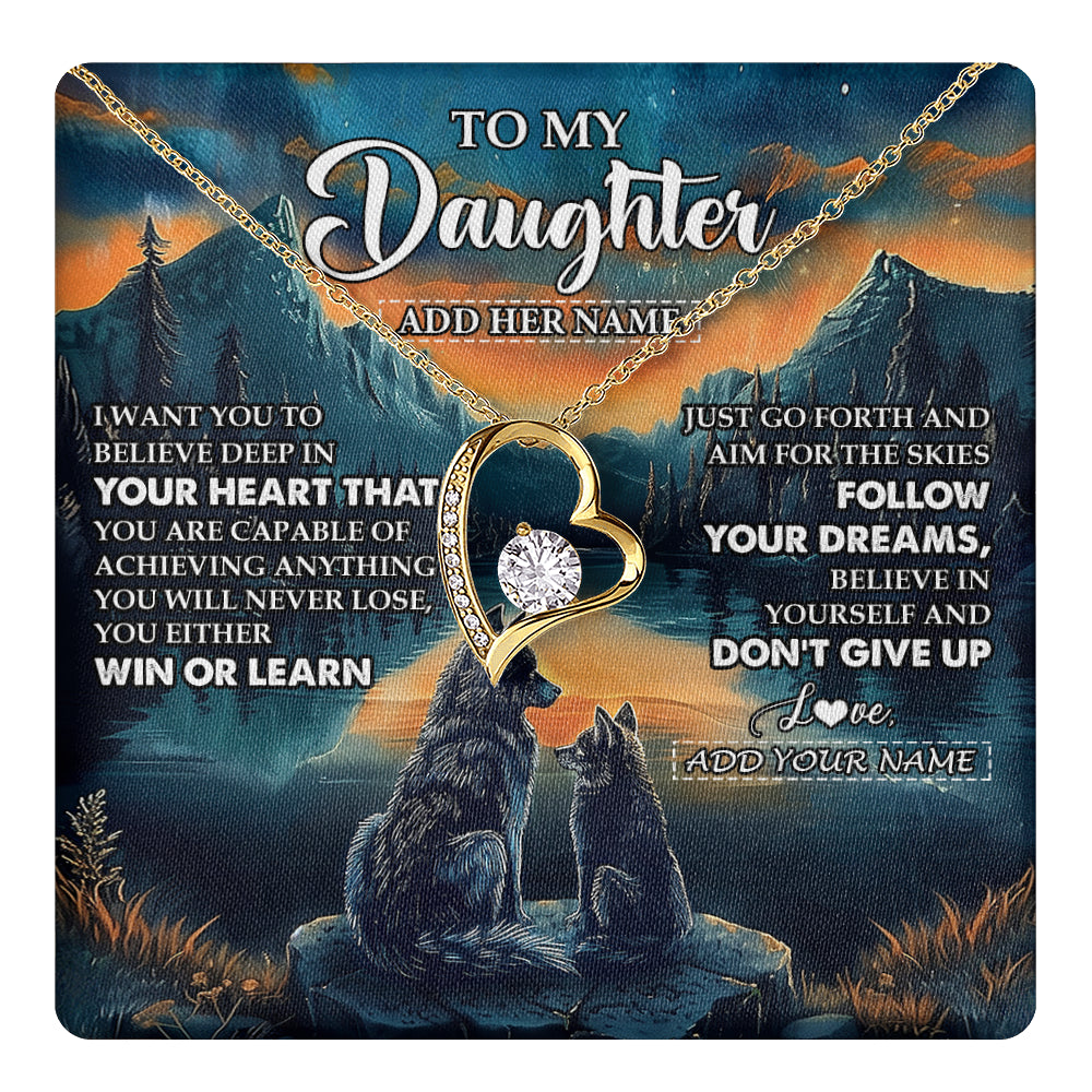 Forever Love Necklace 18K Yellow Gold Finish | 1 | Personalized To My Daughter Gifts From Mom Dad Necklace Don't Give Up Wolf Gifts For Daughter Birthday Graduation Christmas Customized Gift Box Message Card | teecentury