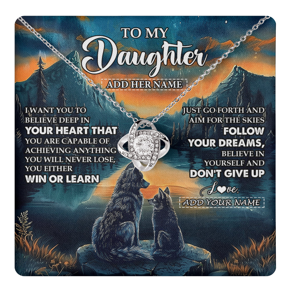 Love Knot Necklace 14K White Gold Finish | 1 | Personalized To My Daughter Gifts From Mom Dad Necklace Don't Give Up Wolf Gifts For Daughter Birthday Graduation Christmas Customized Gift Box Message Card | teecentury