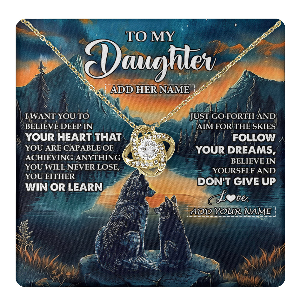 Love Knot Necklace 18K Yellow Gold Finish | 1 | Personalized To My Daughter Gifts From Mom Dad Necklace Don't Give Up Wolf Gifts For Daughter Birthday Graduation Christmas Customized Gift Box Message Card | teecentury