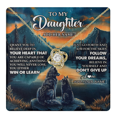 Love Knot Necklace 18K Yellow Gold Finish | 1 | Personalized To My Daughter Gifts From Mom Dad Necklace Don't Give Up Wolf Gifts For Daughter Birthday Graduation Christmas Customized Gift Box Message Card | teecentury