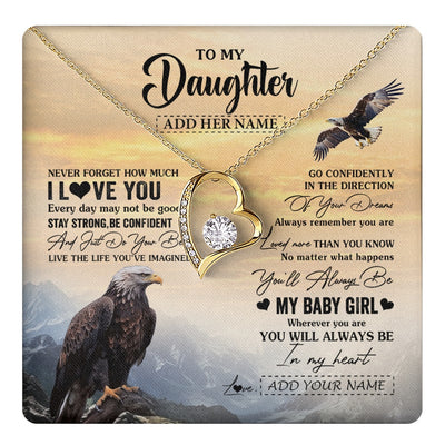 Forever Love Necklace 18K Yellow Gold Finish | 1 | Personalized To My Daughter Gifts From Mom Dad Necklace Eagle Never Forget How Much I Love You Daughter Birthday Graduation Christmas Gift Box Message Card | teecentury.myshopify
