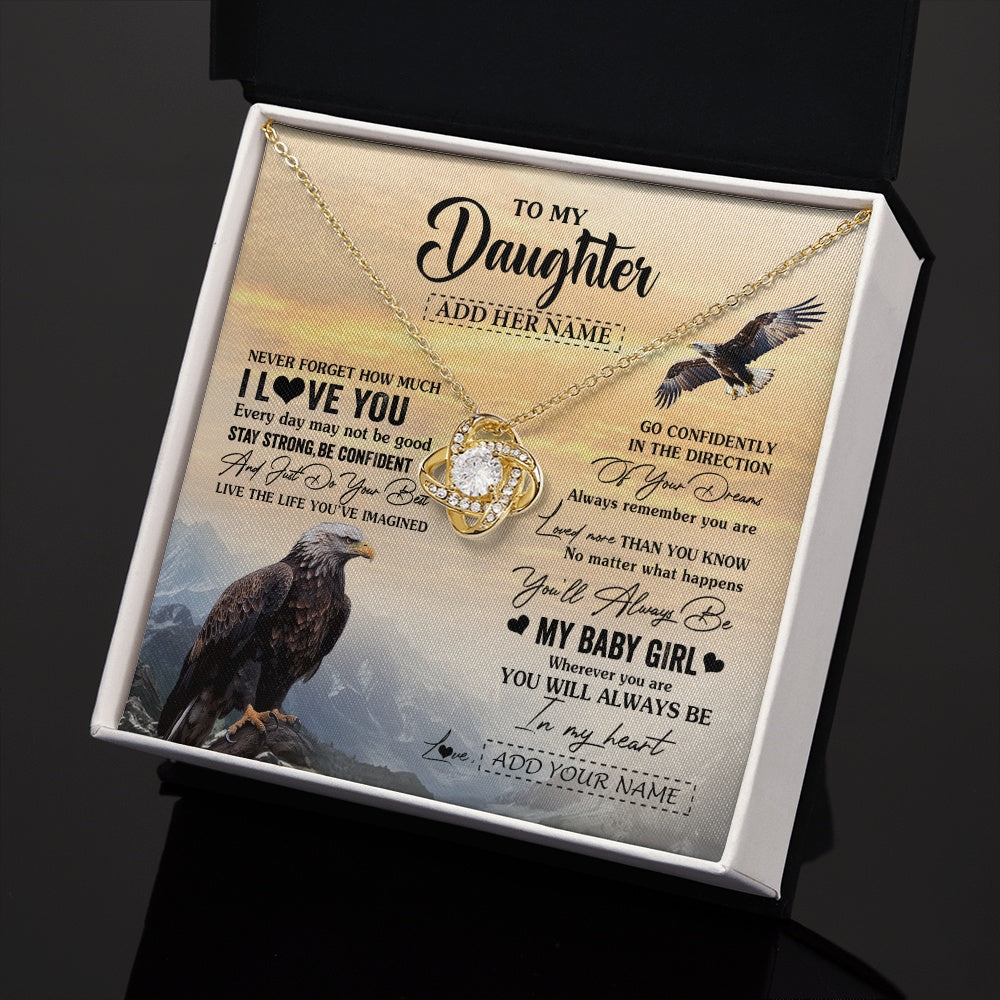 Love Knot Necklace 18K Yellow Gold Finish | 2 | Personalized To My Daughter Gifts From Mom Dad Necklace Eagle Never Forget How Much I Love You Daughter Birthday Graduation Christmas Gift Box Message Card | teecentury.myshopify