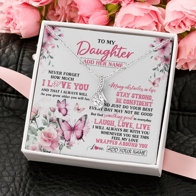 Alluring Beauty Necklace 14K White Gold Finish | 2 | Personalized To My Daughter Gifts From Mom Dad Necklace I Love You Butterfly Birthday Gifts For Daughter Graduation Christmas Custom Gift Box Message Card | https://teecentury.