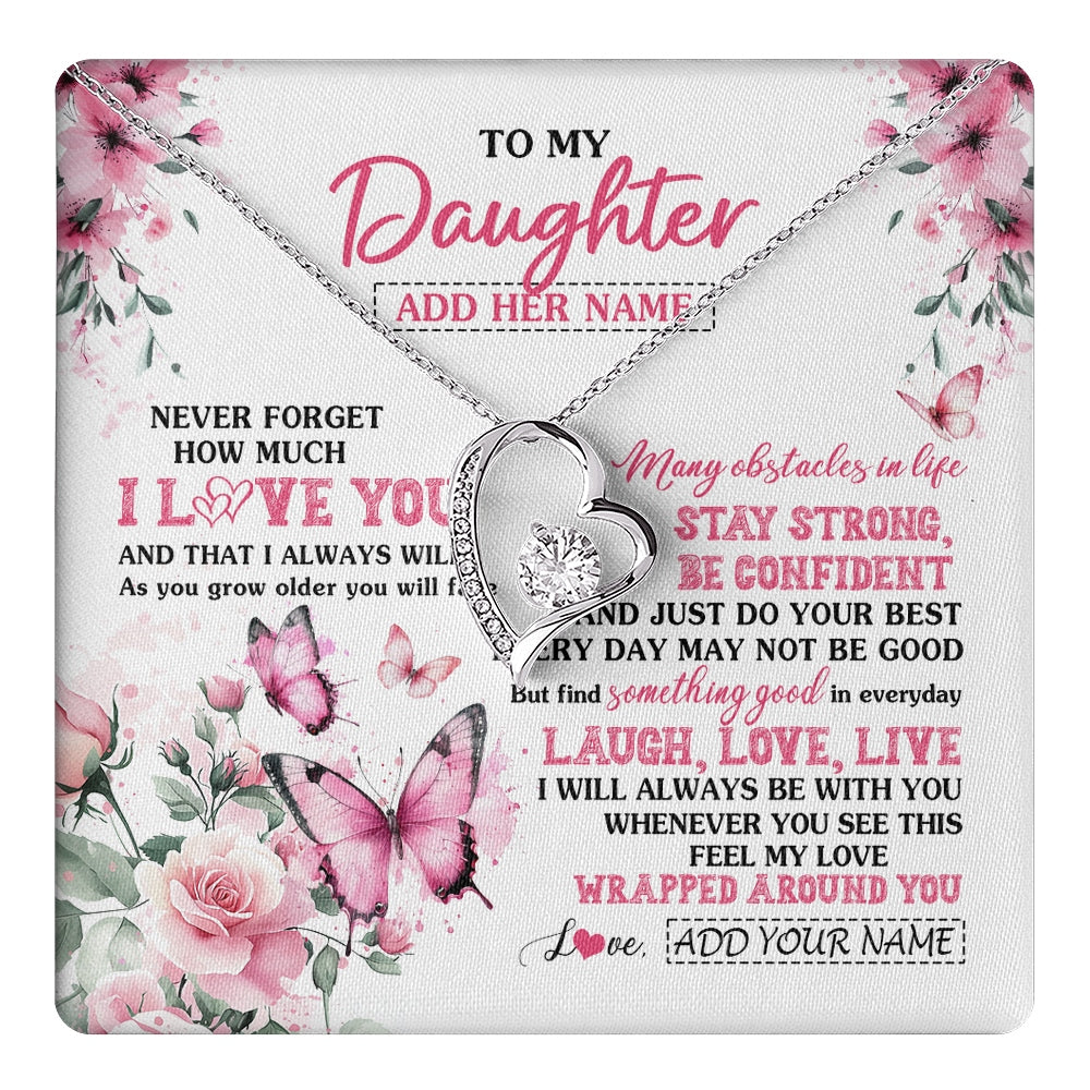 Forever Love Necklace 14K White Gold Finish | 1 | Personalized To My Daughter Gifts From Mom Dad Necklace I Love You Butterfly Birthday Gifts For Daughter Graduation Christmas Custom Gift Box Message Card | https://teecentury.