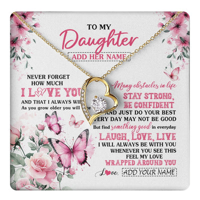 Forever Love Necklace 18K Yellow Gold Finish | 1 | Personalized To My Daughter Gifts From Mom Dad Necklace I Love You Butterfly Birthday Gifts For Daughter Graduation Christmas Custom Gift Box Message Card | https://teecentury.