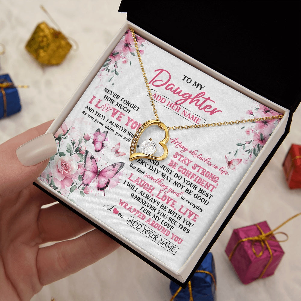 Forever Love Necklace 18K Yellow Gold Finish | 2 | Personalized To My Daughter Gifts From Mom Dad Necklace I Love You Butterfly Birthday Gifts For Daughter Graduation Christmas Custom Gift Box Message Card | https://teecentury.