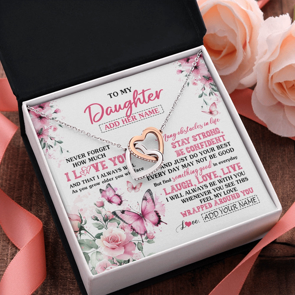 Interlocking Hearts Necklace Stainless Steel & Rose Gold Finish | 2 | Personalized To My Daughter Gifts From Mom Dad Necklace I Love You Butterfly Birthday Gifts For Daughter Graduation Christmas Custom Gift Box Message Card | https://teecentury.